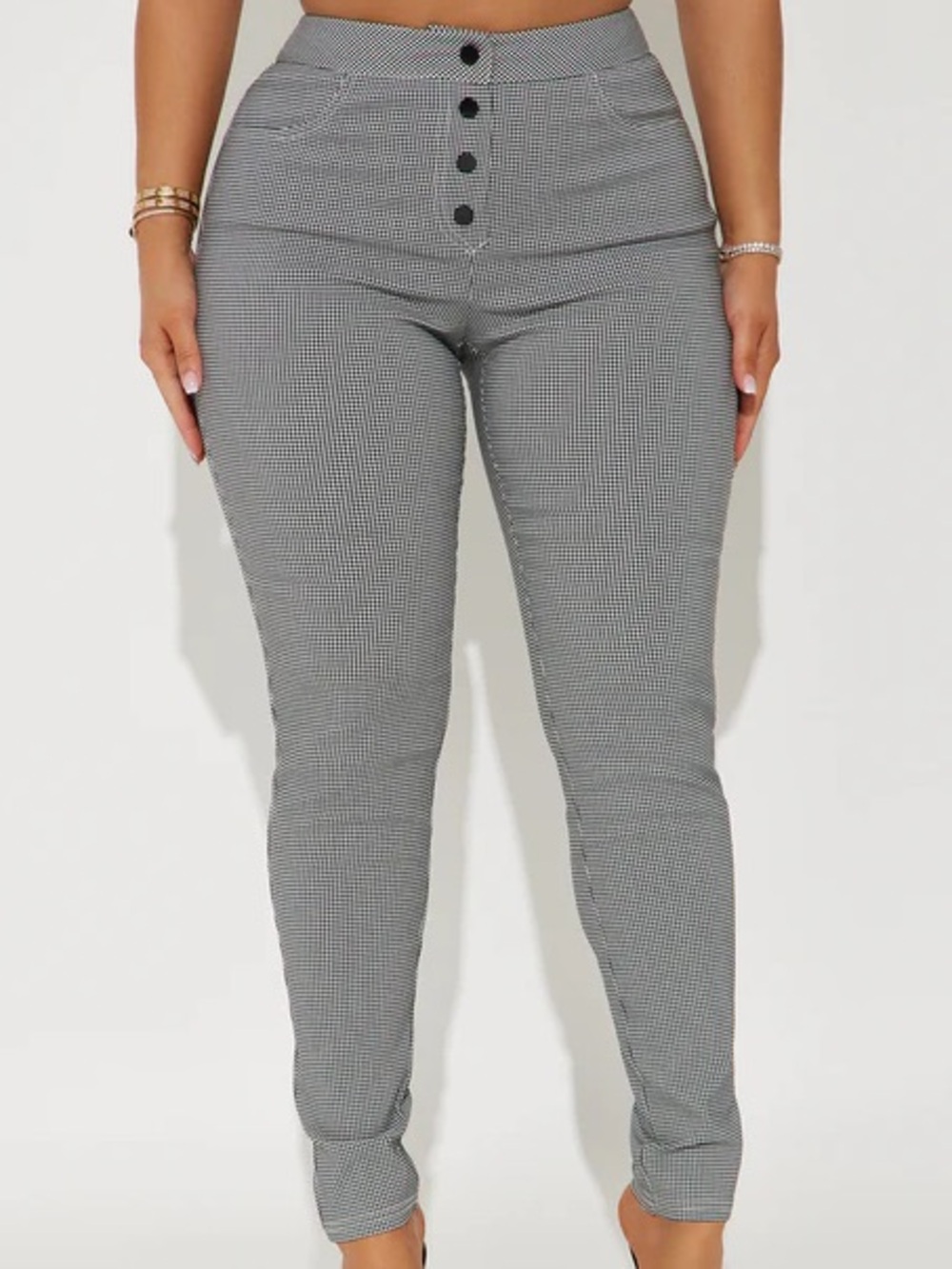 Fashion Nova Black & White Houndstooth High-Waist Skinny Pants